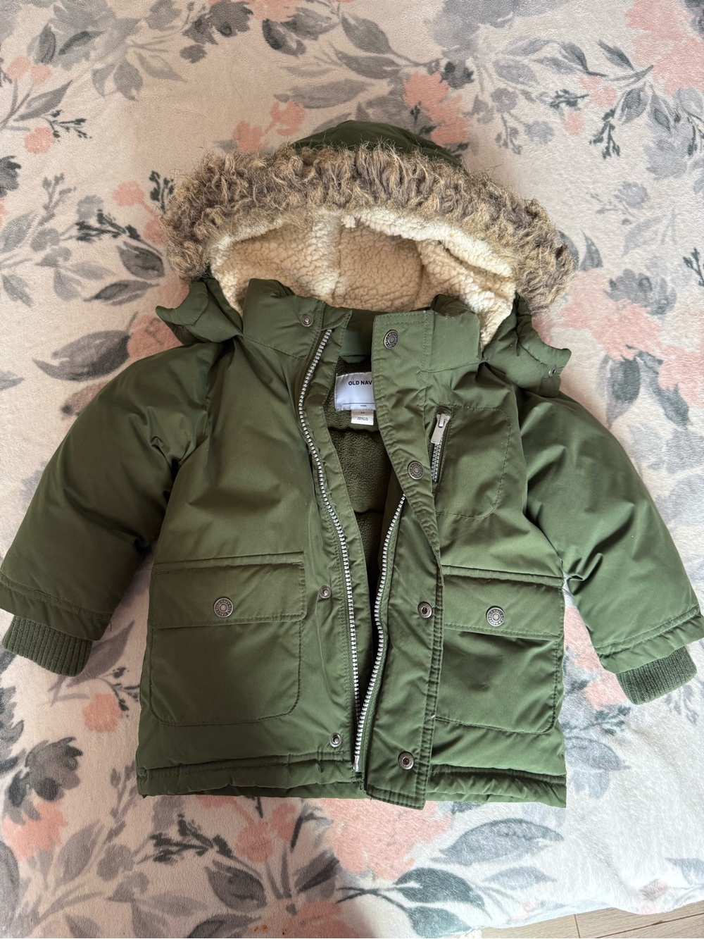 Old Navy Olive Green Sherpa-Lined Kids Parka